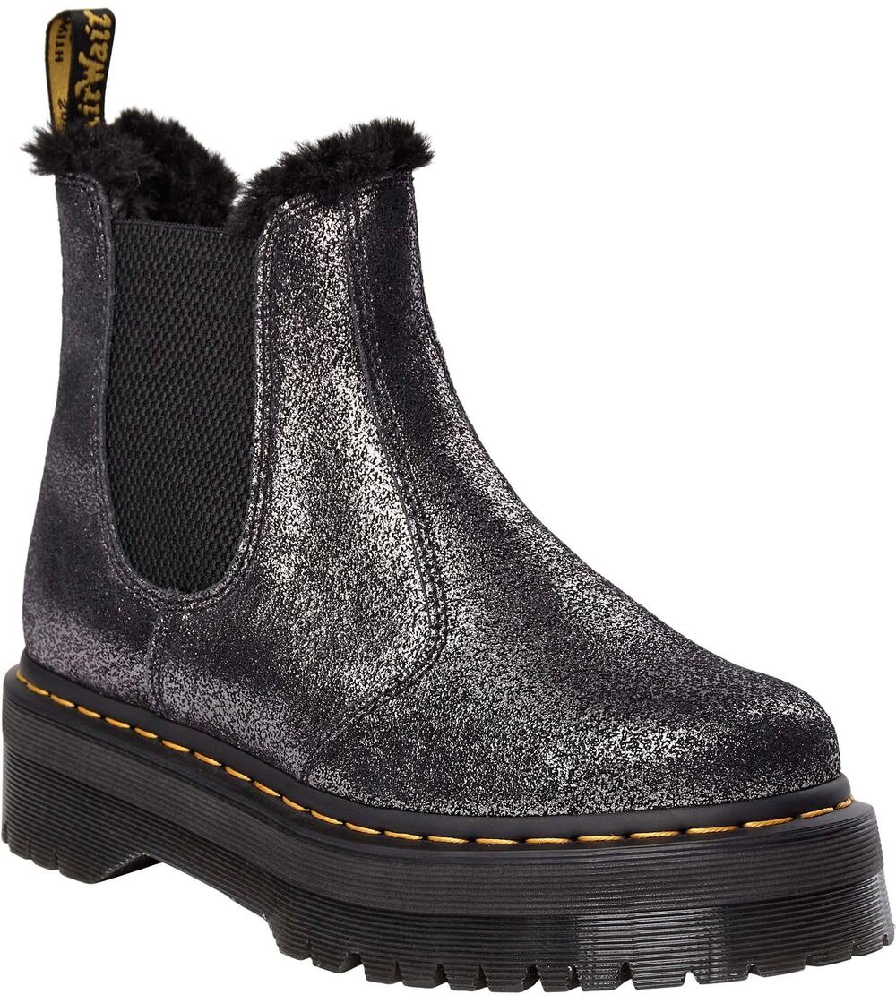 Dr Martens 2976 Quad Faux Fur Platform Chelsea Boot Black Metallic US 9 EU 41